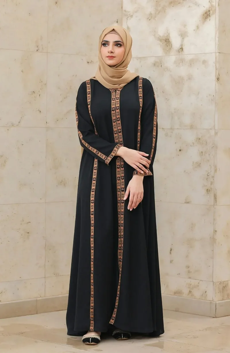A black and gold evening dress