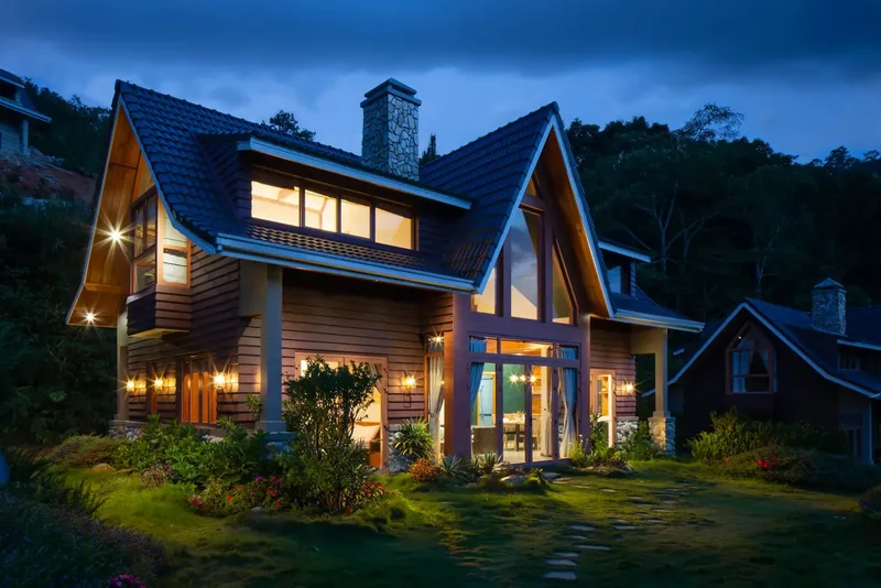 A family home at dusk