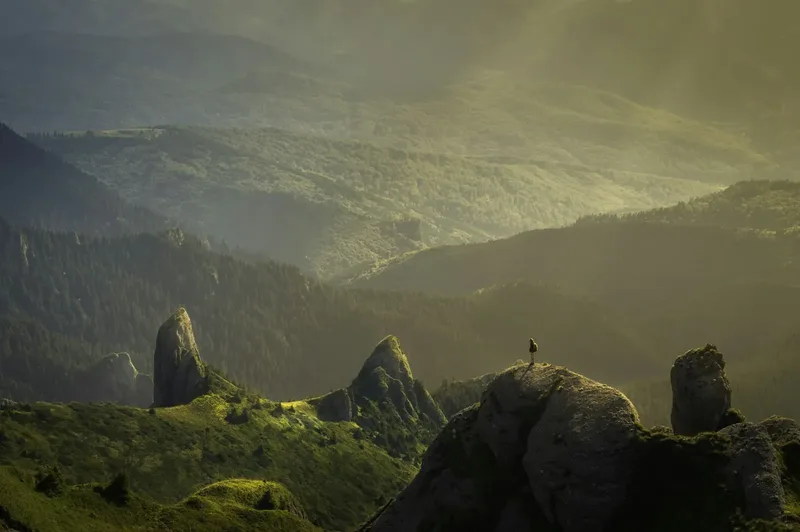 Sunlit mountain peaks
